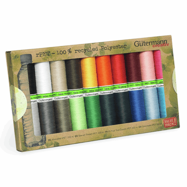 Gutermann Thread Set 100% Recycled Polyester Sew-All Thread 100m Pack of 20