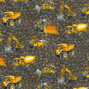 Nutex Trucks and Diggers Scatter Brown Fabric