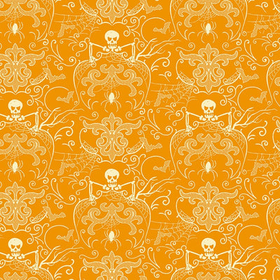 Makower Fabric Midnight Haunt Spooky Damask Orange 9871O