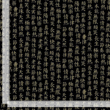 Kyoto Japanese Fabric Chinese Text Metallic Black CM1678
