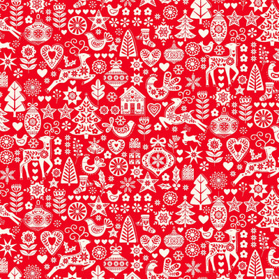 Makower Christmas Fabric Scandi 2023 Icons Red 2575R