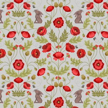 Lewis and Irene Poppies Poppy And Hare Light Grey