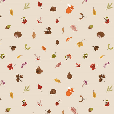 Lewis and Irene Fabric Winter Nap Scattered Foliage & Friends Cream