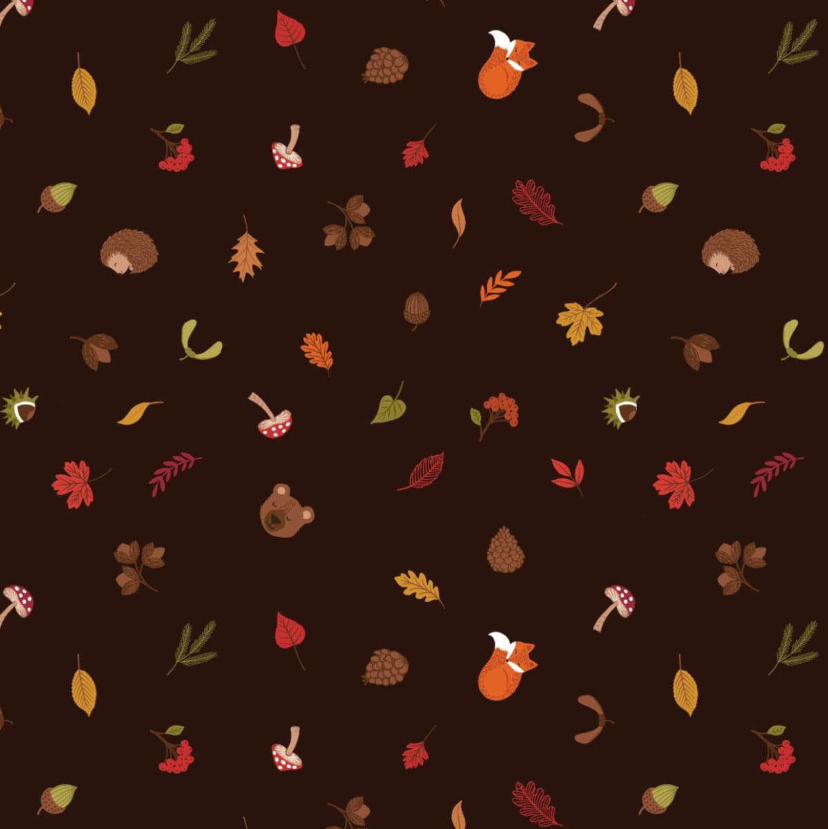 Lewis and Irene Fabric Winter Nap Scattered Foliage & Friends Brown