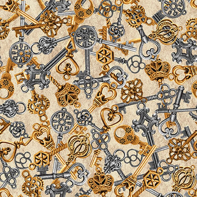 Alternative Age Steampunk Fabric keys Parchment 2320-41
