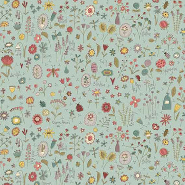 Anni Downs Market Garden Fabric Tossed Wild Flowers Green 2896-17
