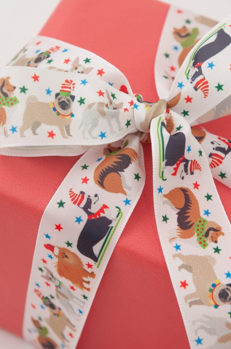 Berisfords Ribbon Christmas Ribbon Festive Pets: 25mm Wide: White  - The Sewing Studio