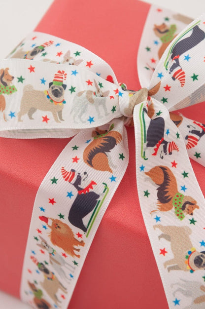 Berisfords Ribbon Christmas Ribbon Festive Pets: 25mm Wide: White  - The Sewing Studio