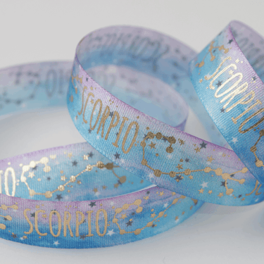 Berisfords Ribbon Zodiac Star Sign Ribbon Scorpio: 15mm wide. Price per metre.  - The Sewing Studio for sale UK - The Sewing Studio
