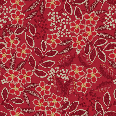 Lewis and Irene Noel Floral Red With Gold Metallic C66.3
