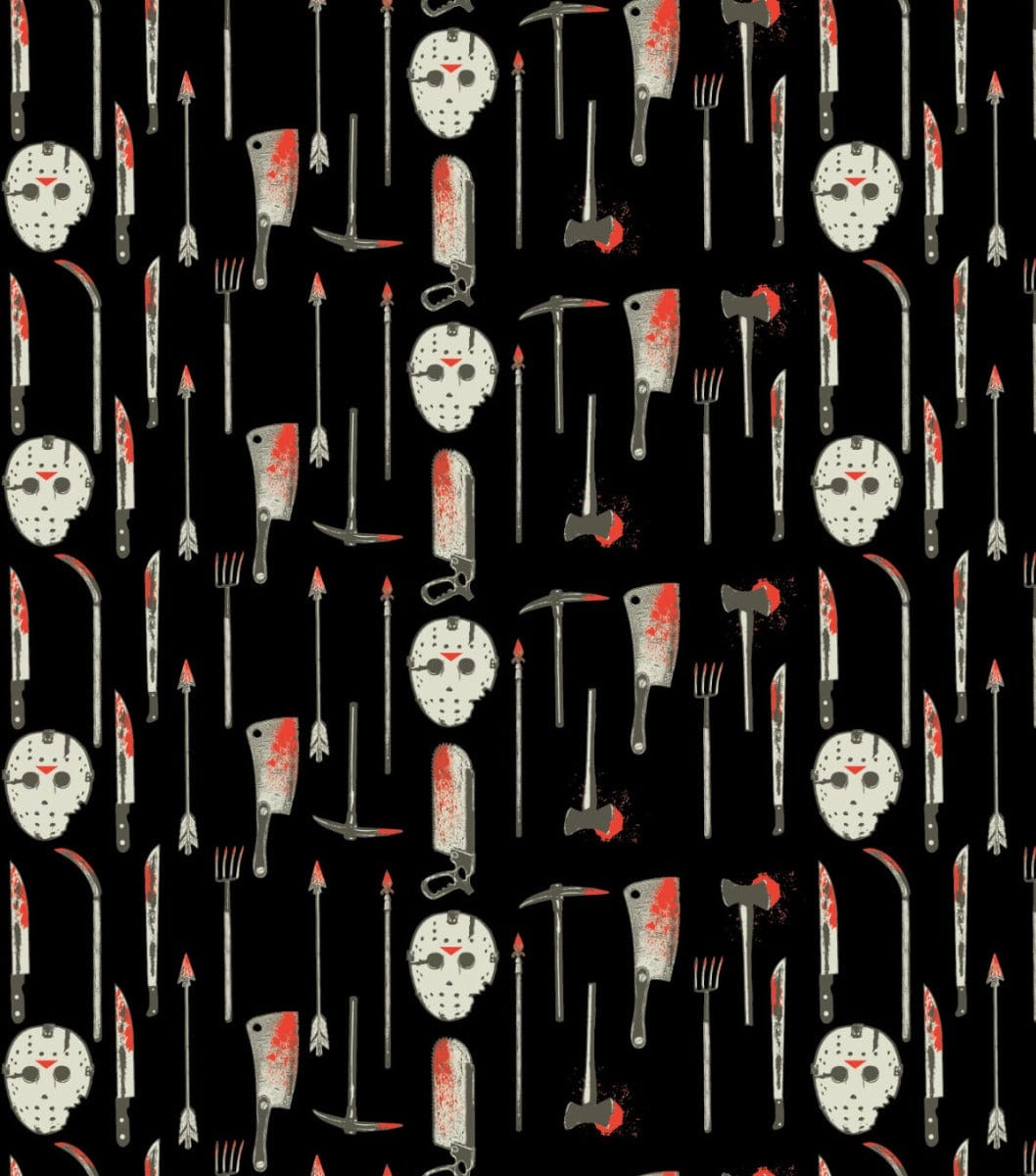 Camelot Fabrics Fabric Friday The 13th Weapons and Masks Fabric  - The Sewing Studio