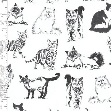 Sketched Realistic Cats Fabric