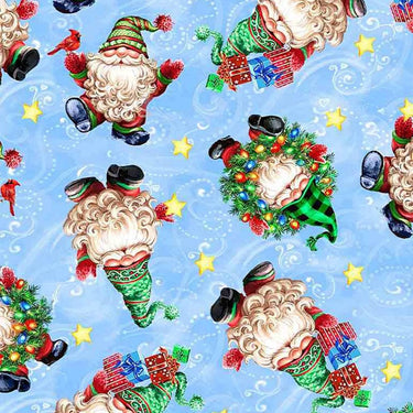 Christmas Gnomes Fabric Tossed Gnomes Blue CD1388-BLUE