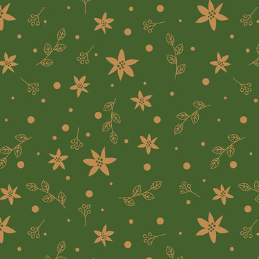 Classic Poinsettia Fabric Sprigs on Green 2894-03