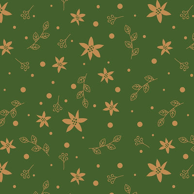 Classic Poinsettia Fabric Sprigs on Green 2894-03