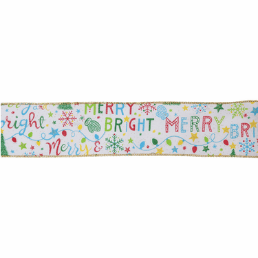 Premium Wire Edge Ribbon: Merry & Bright: 63mm Wide