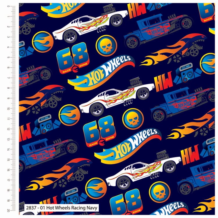 Craft Cotton Co Fabric Hot Wheels Fabric Racing Navy  - The Sewing Studio