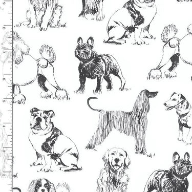 Sketched Realistic Dogs Fabric