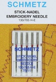 Schmetz Sewing Machine Needles Embroidery Size 75/11 Pack of 5
