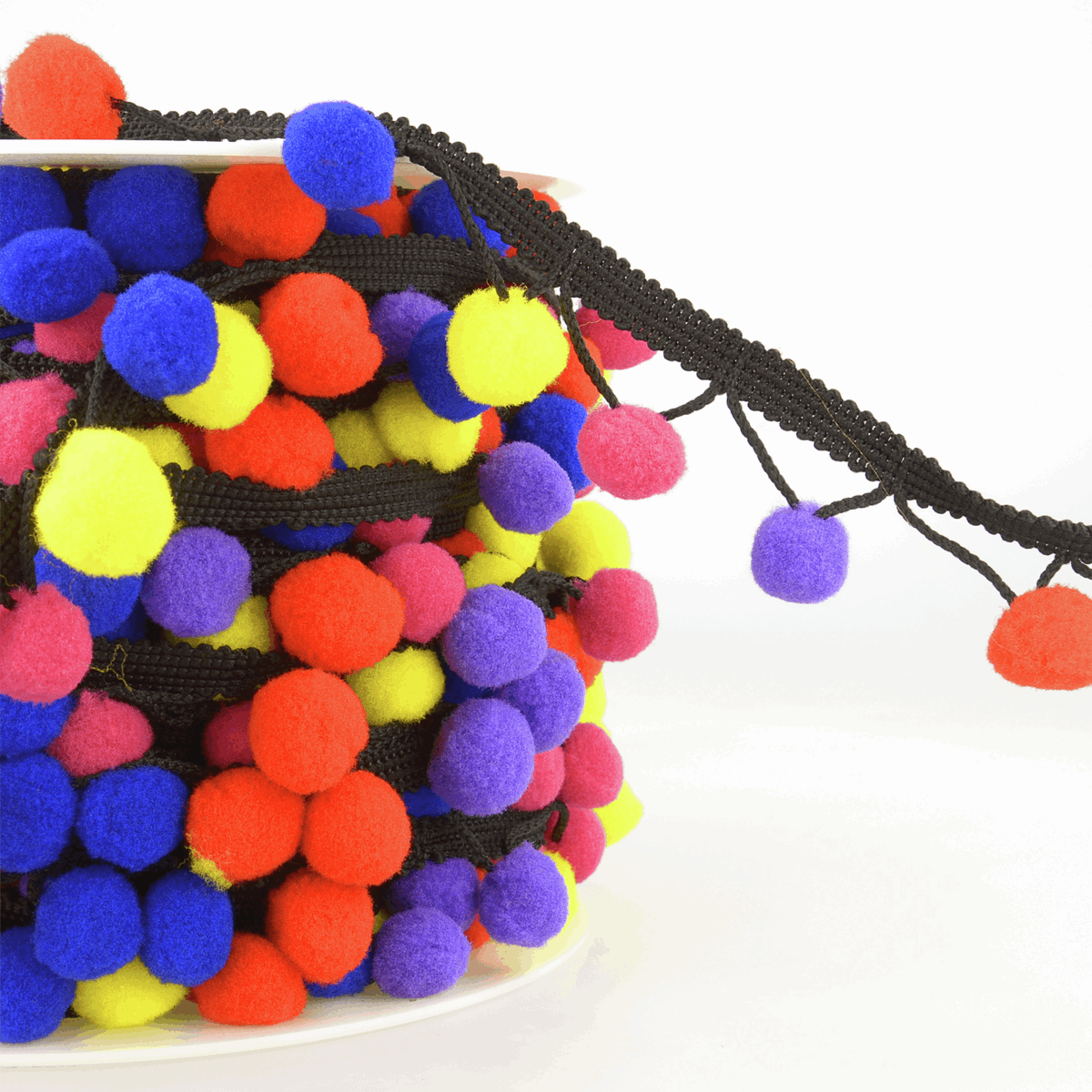 Essential Trimmings Craft Accessories Pom Pom Fringe Trim: 25mm: Black and Multi  - The Sewing Studio