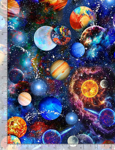 Timeless Treasures Fabric Galaxy Planets Blue