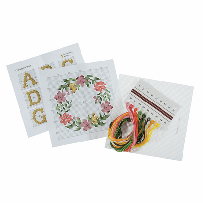 Cross Stitch Kit Monogram Wreath Floral