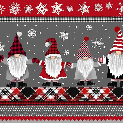 Gnome for the Holidays Fabric Border Stripe Grey C1366-GREY