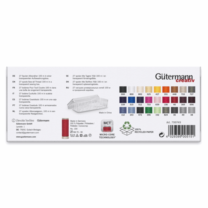Gutermann Threads Gutermann Thread Set Polyester Sew-All Thread 100m Pack of 27  - The Sewing Studio