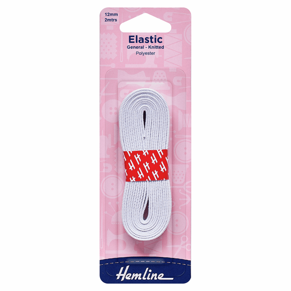 Elastic: General Purpose Knitted White: 2 Metres x 12mm Wide