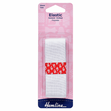 General Purpose Knitted Elastic White 1 Metre x 32mm Wide