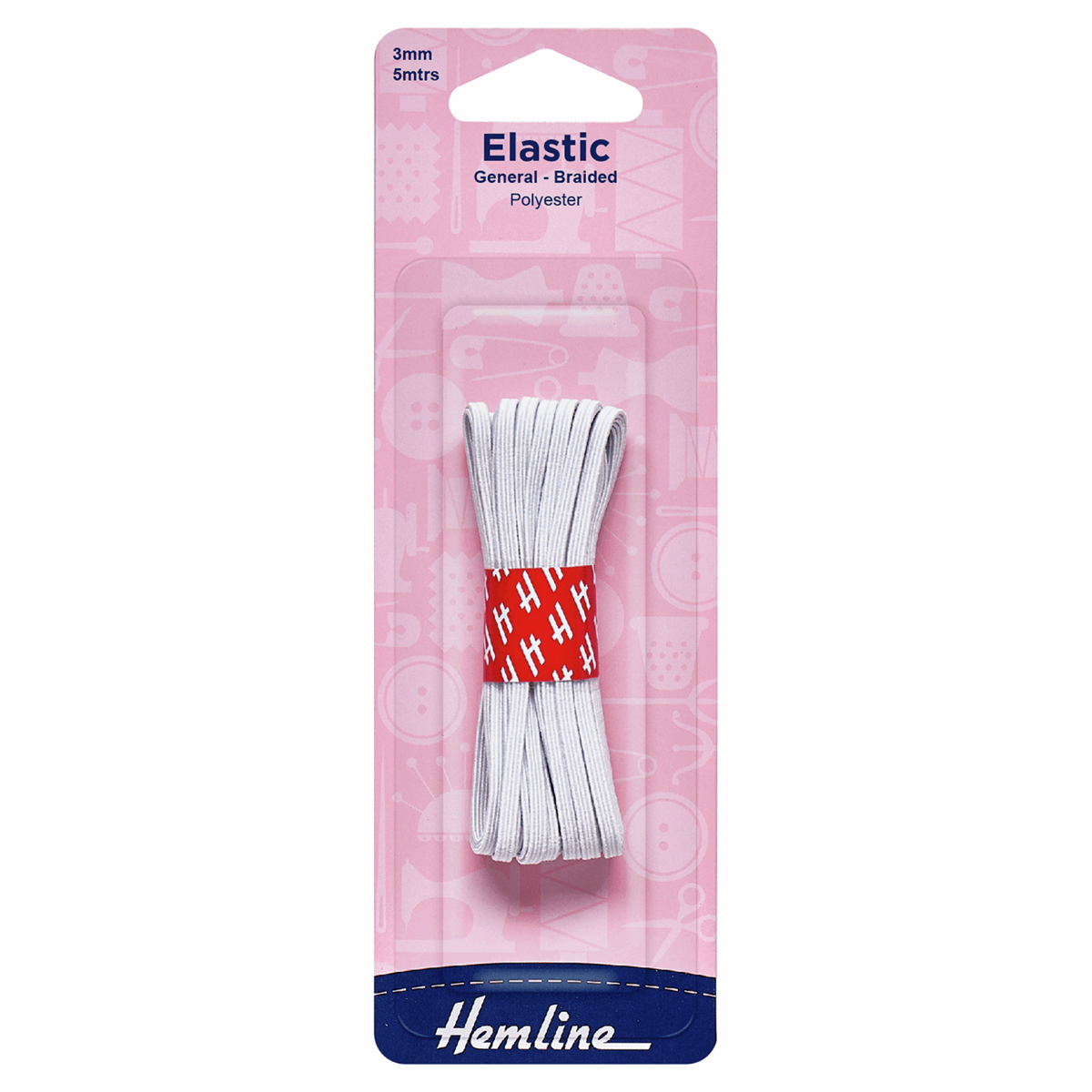 Hemline Elastic Elastic: General Purpose Braided: White 5 Metres x 3mm Wide  - The Sewing Studio