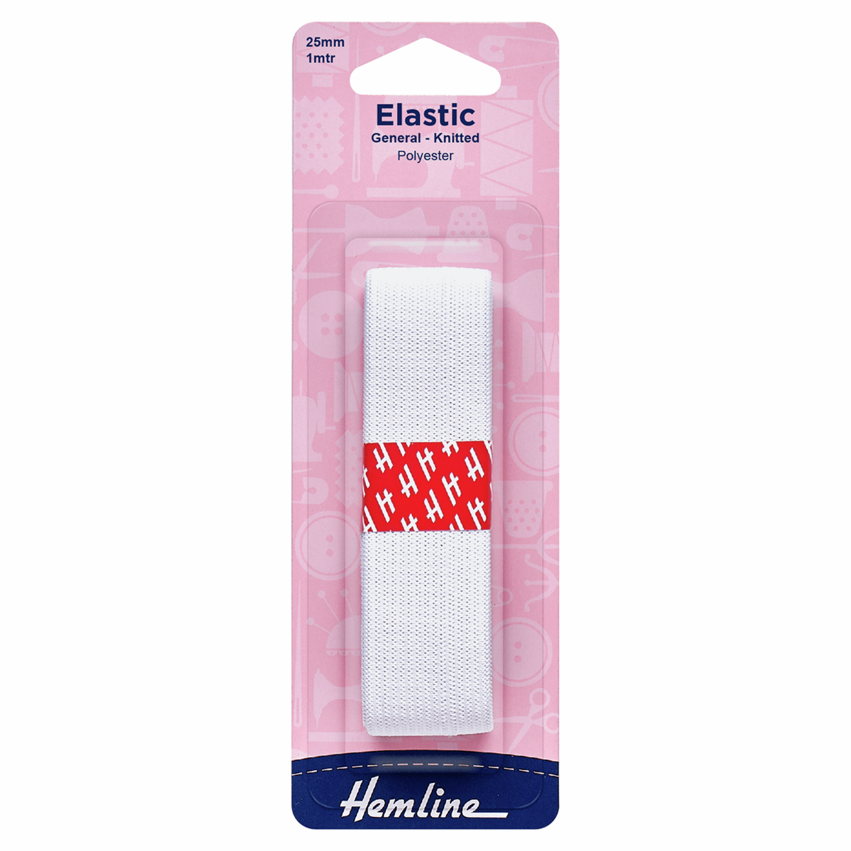 Hemline Elastic Elastic: General Purpose Knitted: White 1 Metre x 25mm Wide  - The Sewing Studio