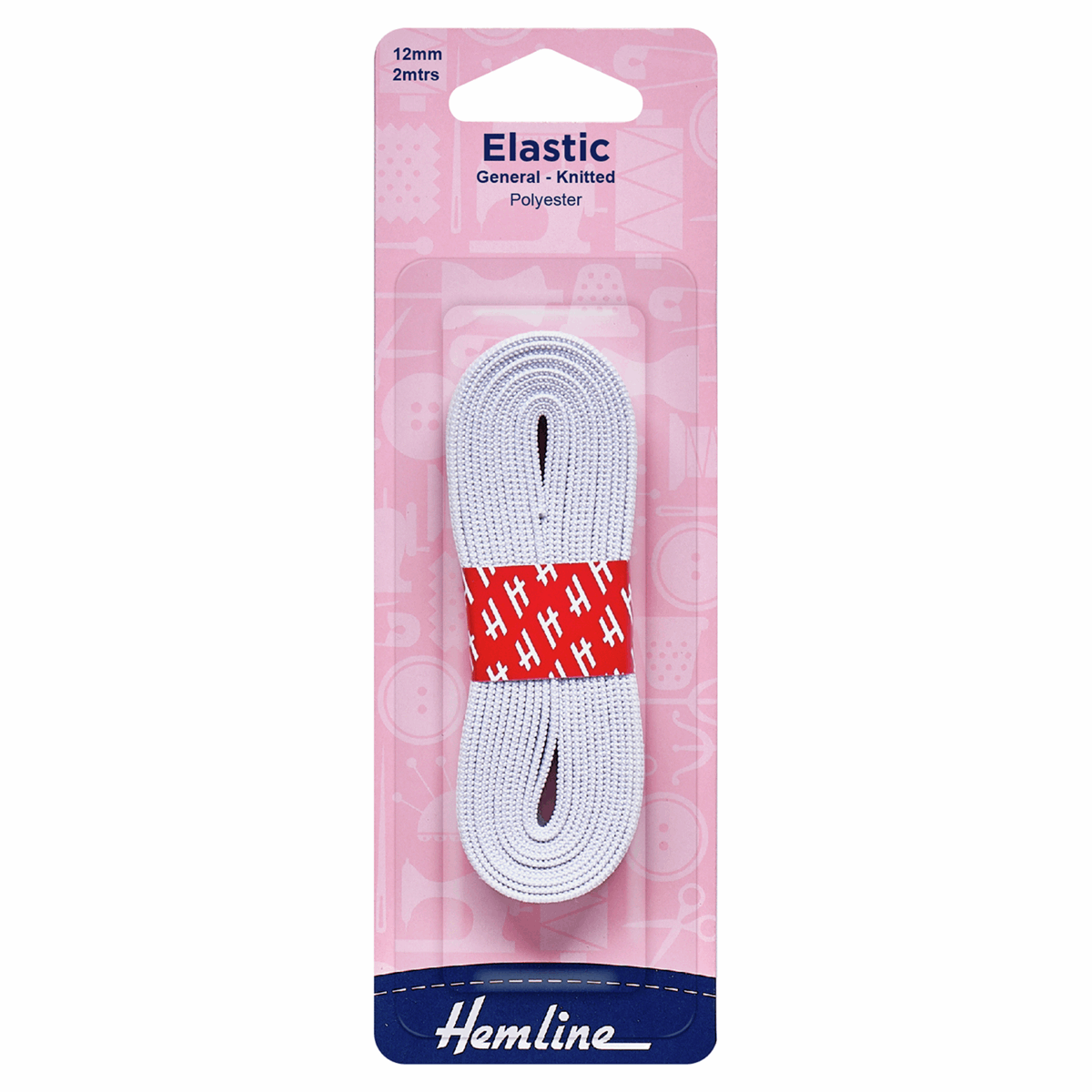 Hemline Elastic Elastic: General Purpose Knitted White: 2 Metres x 12mm Wide  - The Sewing Studio