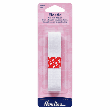 Hemline Elastic Elastic: Woven Non-Roll: White: 1m x 20mm  - The Sewing Studio for sale UK - The Sewing Studio