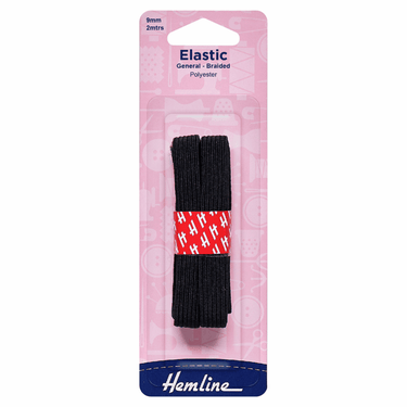 Hemline Elastic General Purpose Braided Elastic Black 2 Metres x 9mm Wide  - The Sewing Studio for sale UK - The Sewing Studio