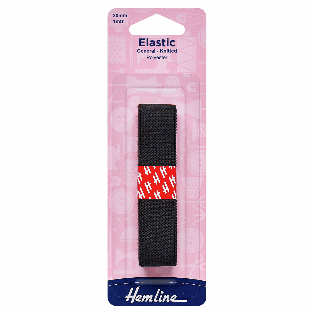 Hemline Elastic General Purpose Knitted Elastic Black 1 Metre x 20mm Wide  - The Sewing Studio