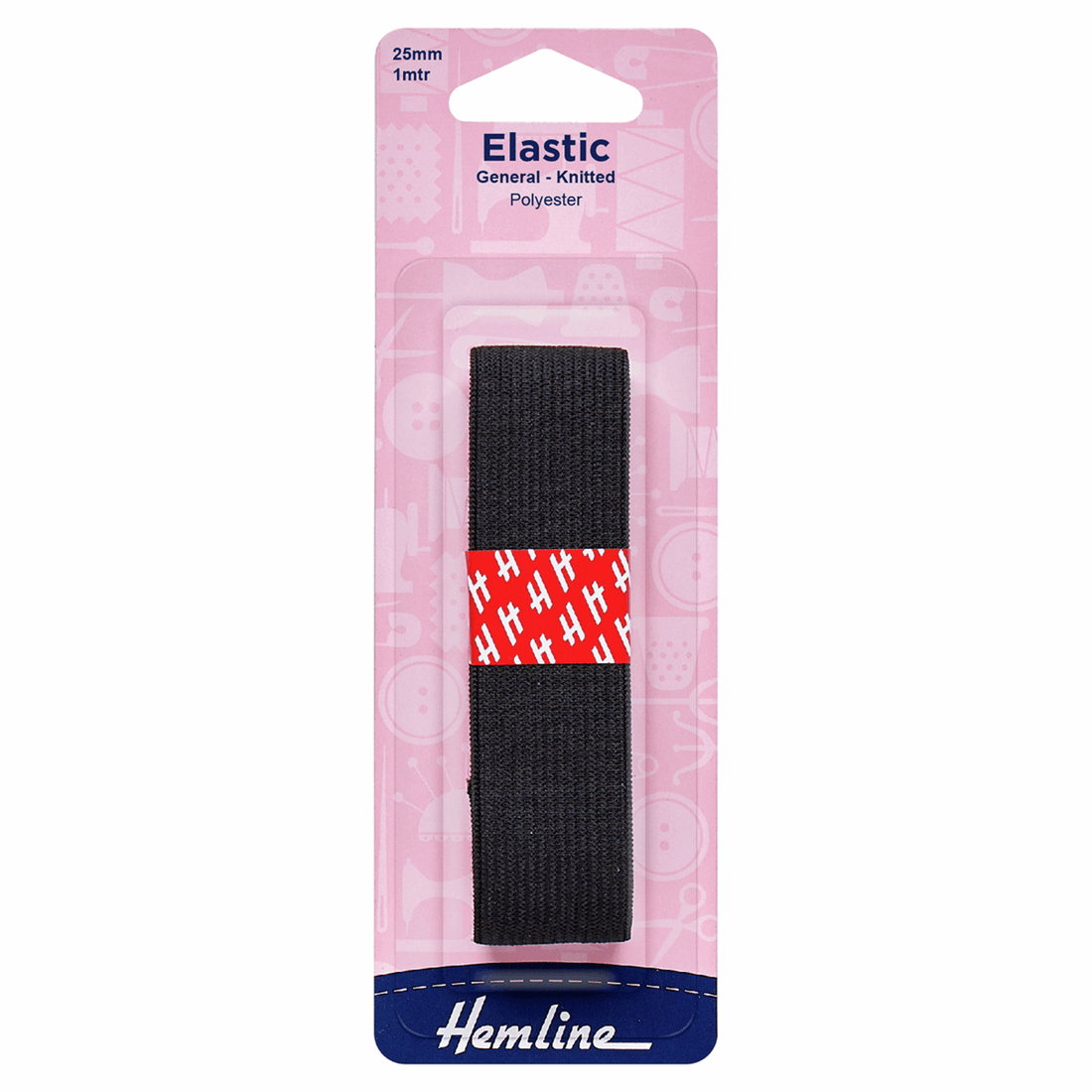 Hemline Elastic General Purpose Knitted Elastic Black 1 Metre x 25mm Wide  - The Sewing Studio