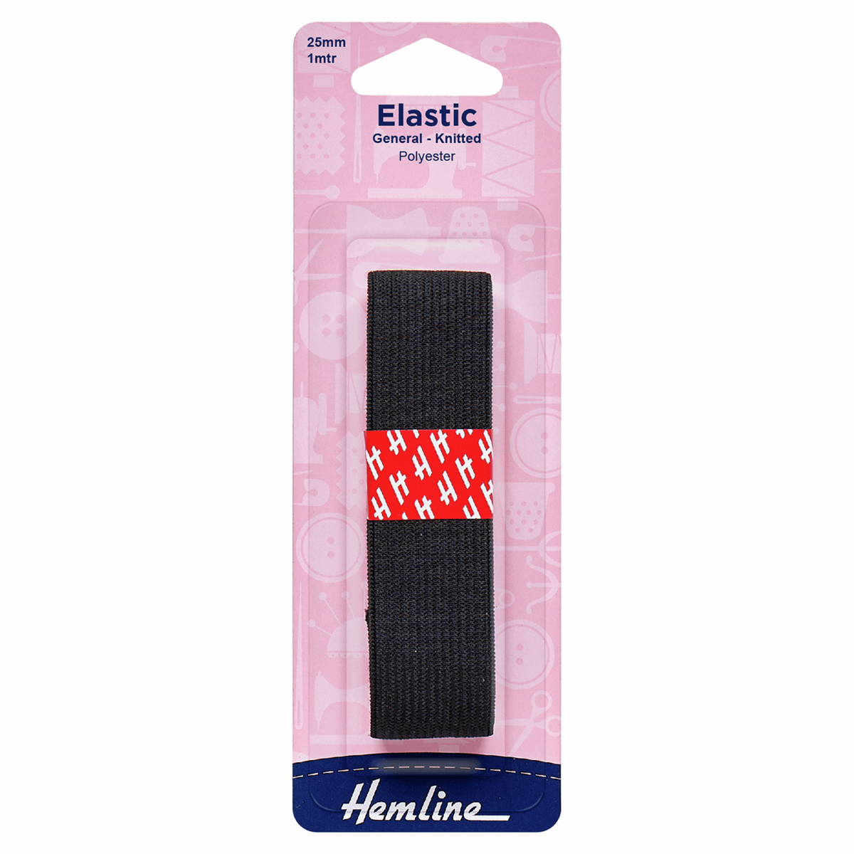 Hemline Elastic General Purpose Knitted Elastic Black 1 Metre x 25mm Wide  - The Sewing Studio