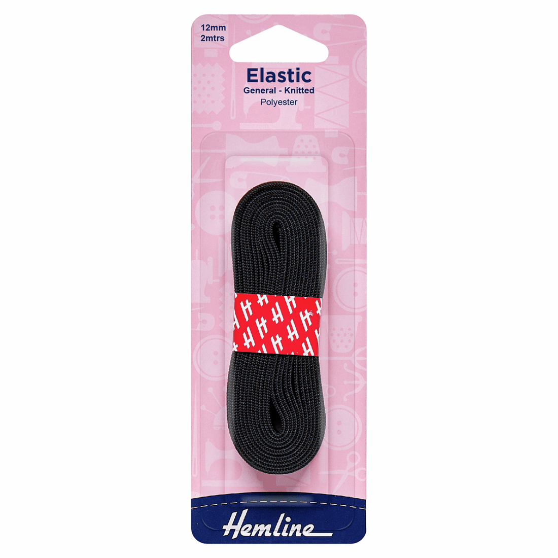 Hemline Elastic General Purpose Knitted Elastic Black 2 Metres x 12mm Wide  - The Sewing Studio