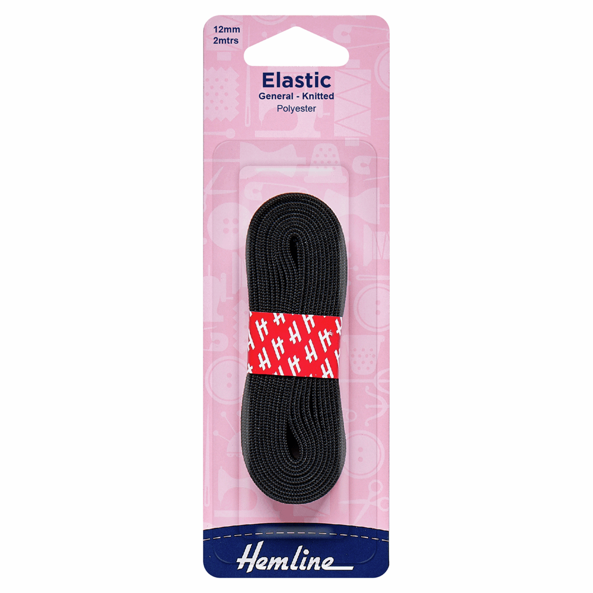 Hemline Elastic General Purpose Knitted Elastic Black 2 Metres x 12mm Wide  - The Sewing Studio