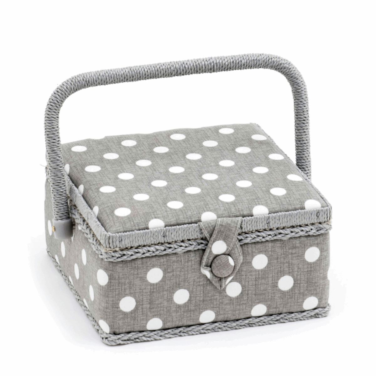 Hobby Gift Baskets Sewing Box Square Grey Linen Polka Dot Small  - The Sewing Studio