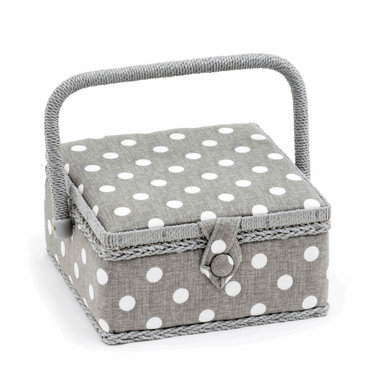 Hobby Gift Baskets Sewing Box Square Grey Linen Polka Dot Small  - The Sewing Studio for sale UK - The Sewing Studio