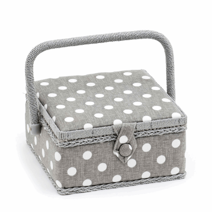 Hobby Gift Baskets Sewing Box Square Grey Linen Polka Dot Small  - The Sewing Studio