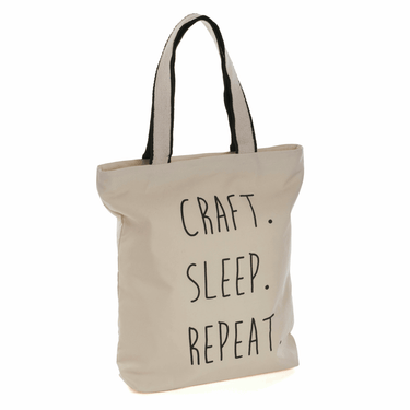 HobbyGift Bags Craft Tote Bag: Craft Sleep Repeat. Cream cotton.  - The Sewing Studio for sale UK - The Sewing Studio