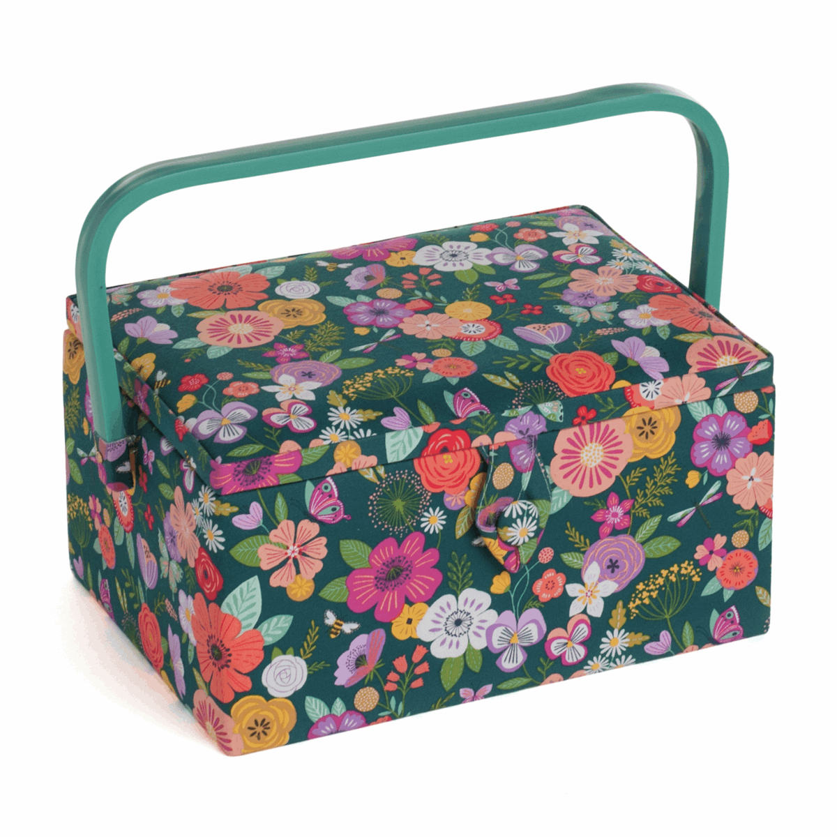HobbyGift Sewing Tins and Boxes Sewing Box Floral Garden Teal  - The Sewing Studio