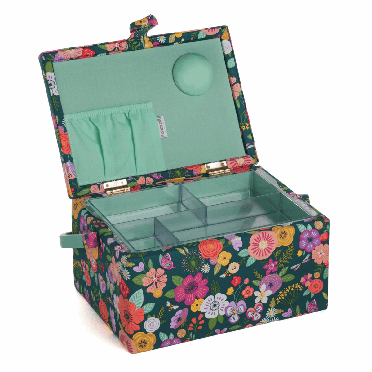 HobbyGift Sewing Tins and Boxes Sewing Box Floral Garden Teal  - The Sewing Studio