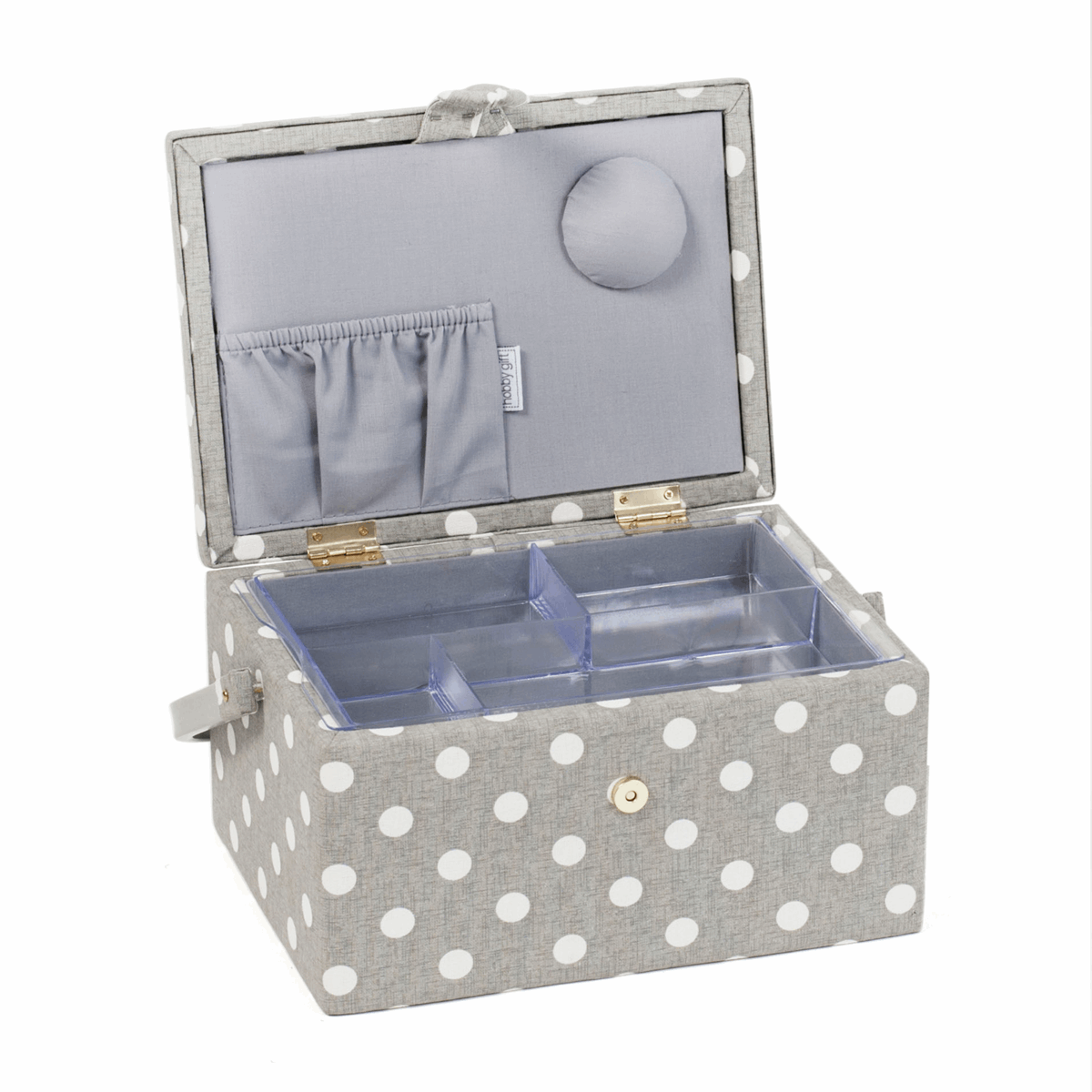HobbyGift Sewing Tins and Boxes Sewing Box Grey Spot  - The Sewing Studio
