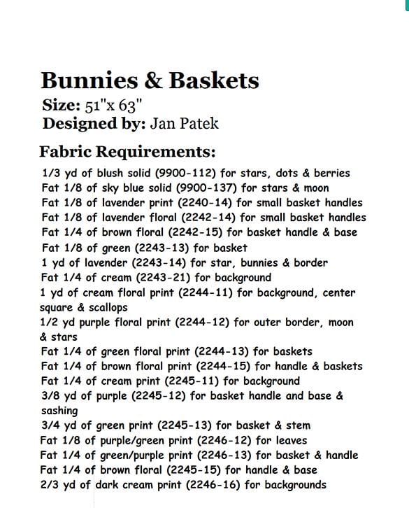 Jan Patek Bunnies And Baskets Quilt Pattern