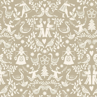 Lewis And Irene 12 Days Of Christmas Fabric 12 Days Of Christmas Mirrored On Natural C80-1