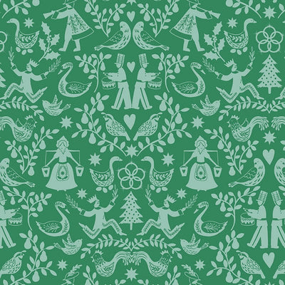 Lewis And Irene 12 Days Of Christmas Fabric 12 Days Of Christmas Mirrored On Green C80-2